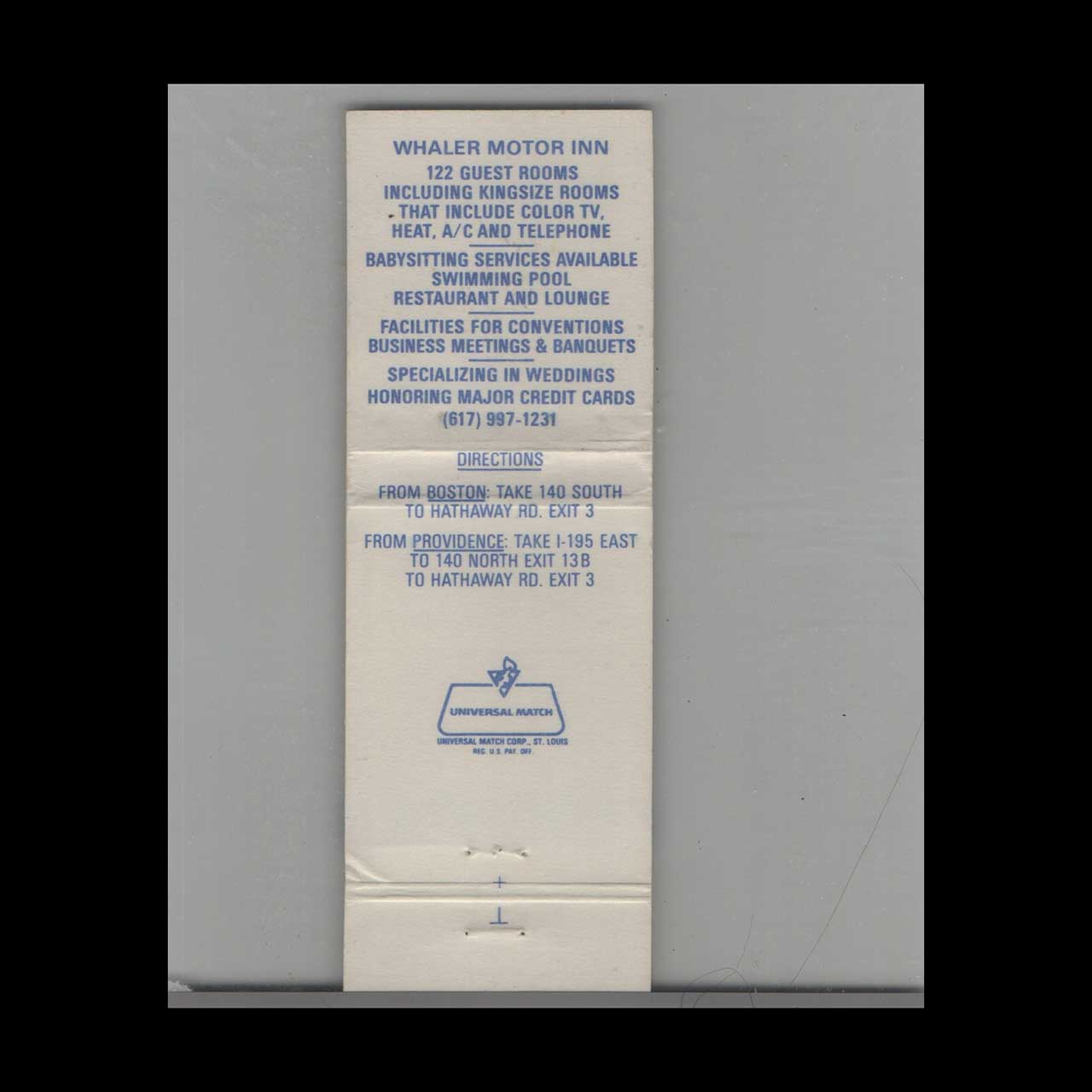 Whaler Motor Inn Matchbook Cover New Bedford MA Whaler Motor Inn Matchbook Cover New Bedford MA