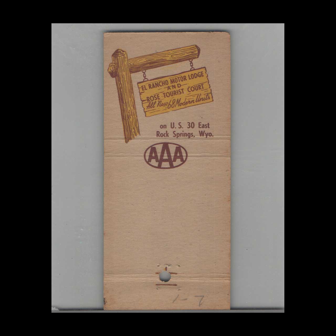 Matchbook Cover El Rancho Motor Lodge Rock Springs WY Matchbook Cover El Rancho Motor Lodge Rock Springs WY