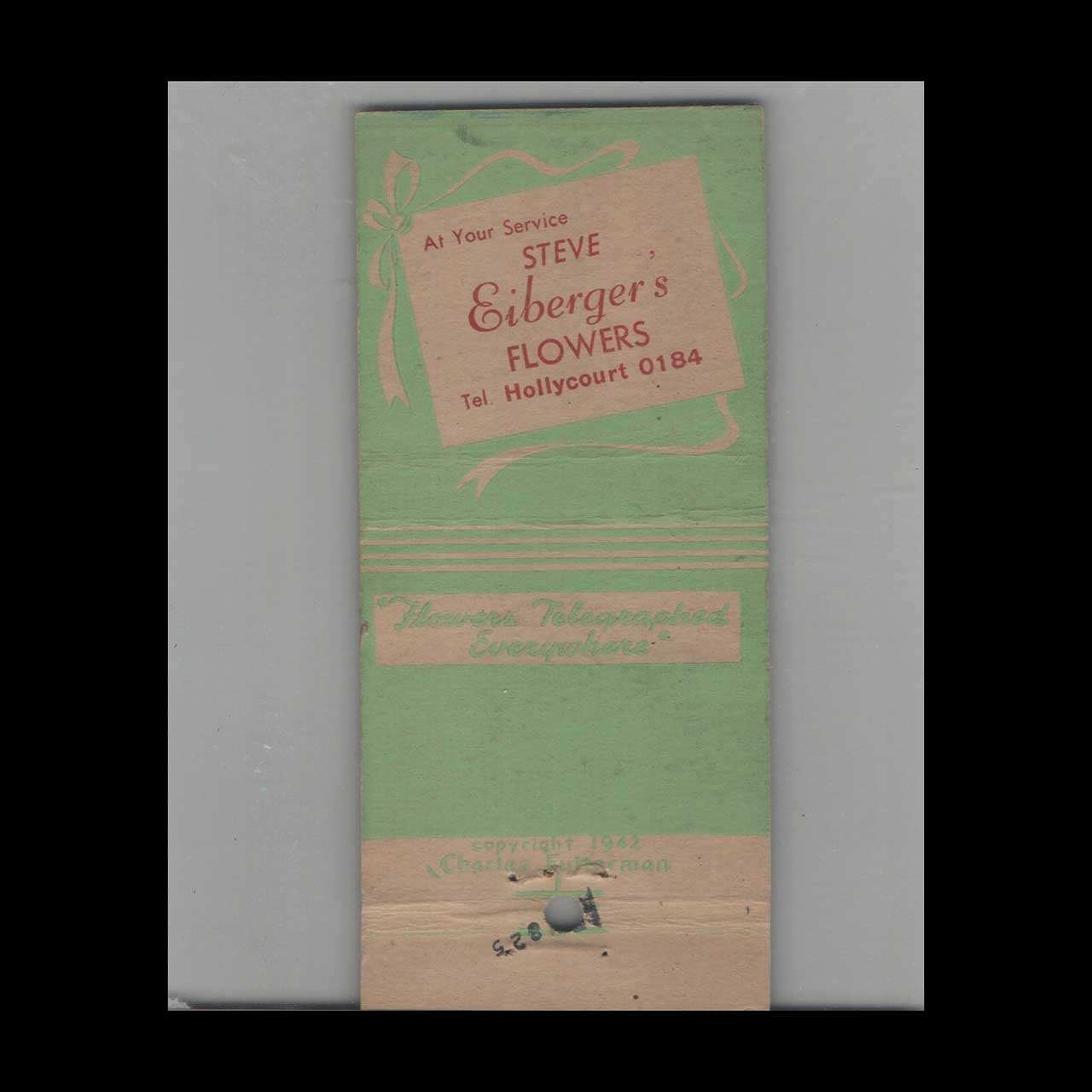 Matchbook Cover Steve Eibergers Flowers Hollywood Matchbook Cover Steve Eibergers Flowers Hollywood