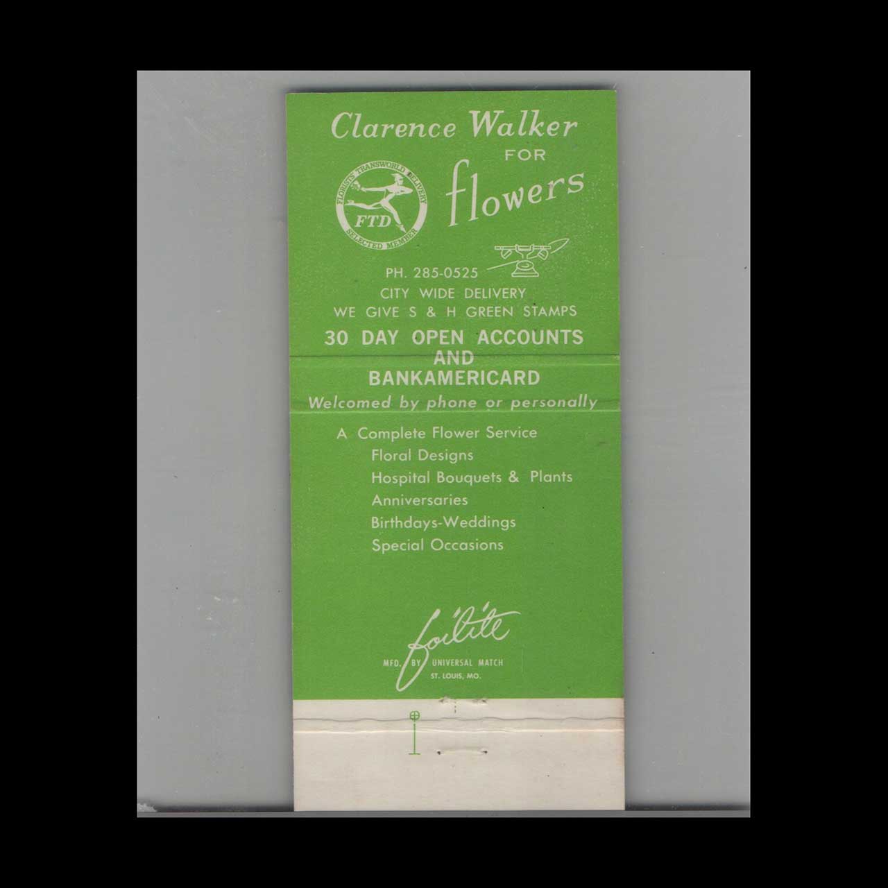 Matchbook Cover Clarence Walker For Flowers Portland OR Matchbook Cover Clarence Walker For Flowers Portland OR