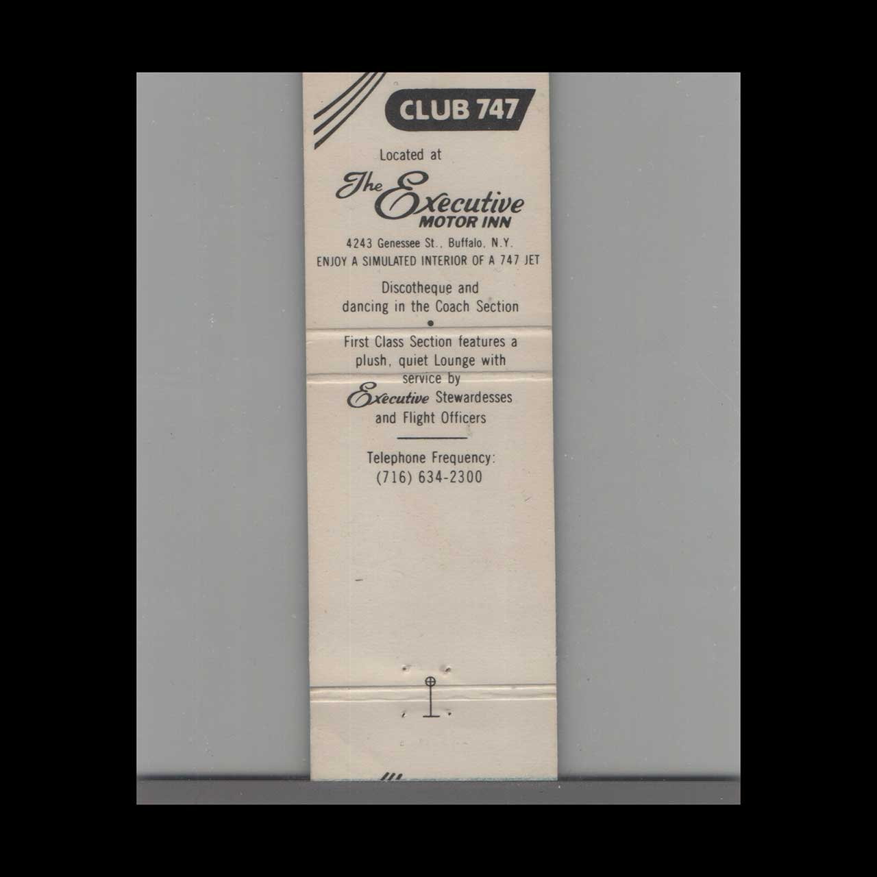 Executive Motor Inn Club 747 Disco Matchbook Cover Executive Motor Inn Club 747 Disco Matchbook Cover