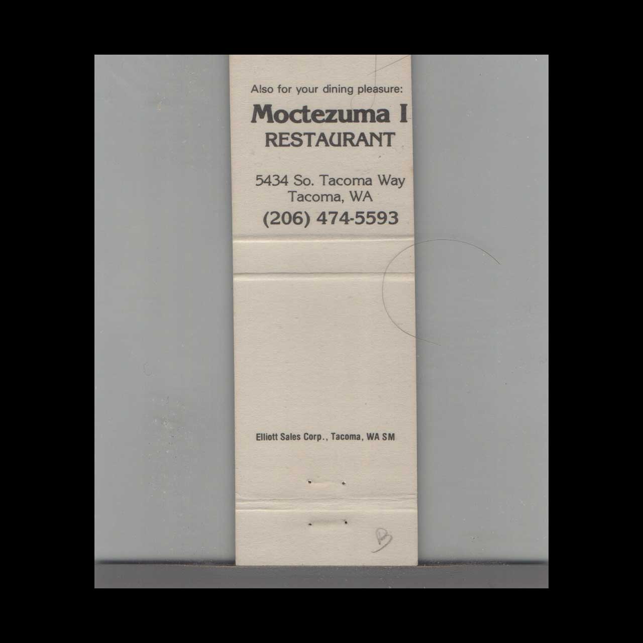 Moctezuma II Mexican Restaurant Matchbook Cover Tumwater WA Moctezuma II Mexican Restaurant Matchbook Cover Tumwater WA