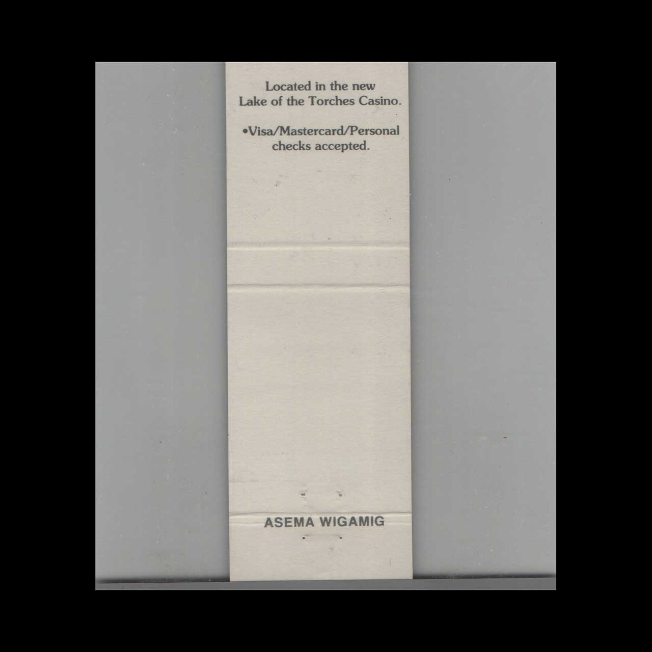 Asema Wigamig Tobacco Gift Matchbook Cover Lac du Flambeau Asema Wigamig Tobacco Gift Matchbook Cover Lac du Flambeau