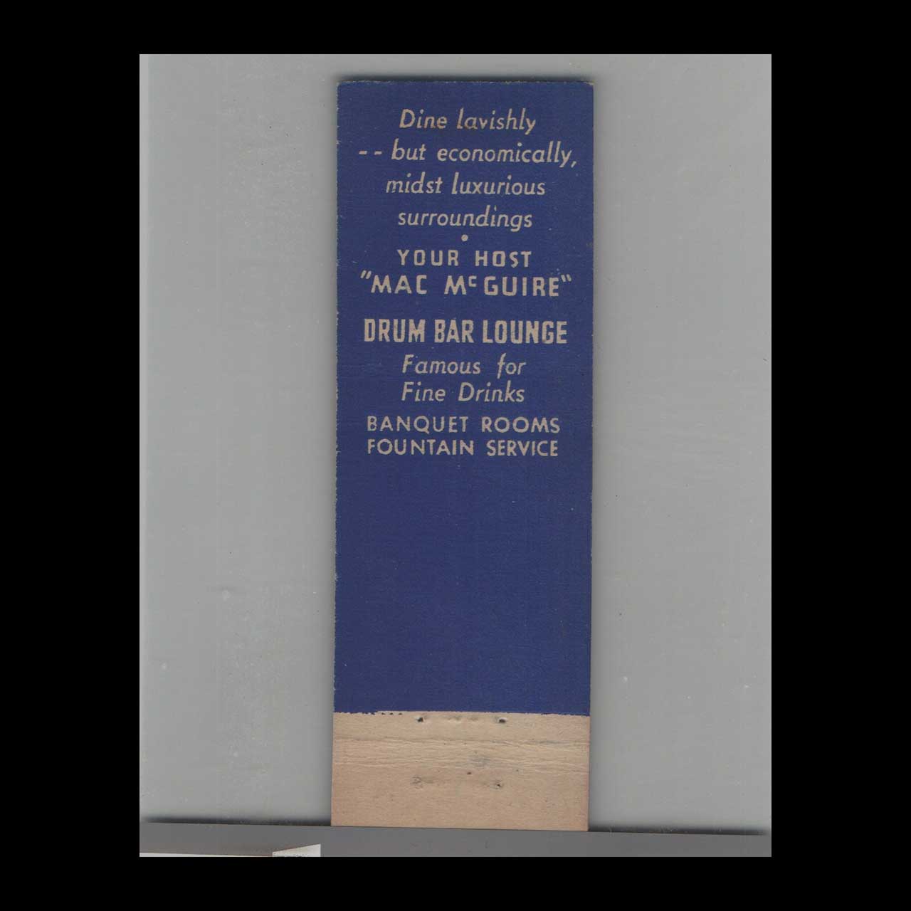 Mac Does Restaurant & Drum Bar Buffalo NY Matchbook Cover Mac Does Restaurant & Drum Bar Buffalo NY Matchbook Cover