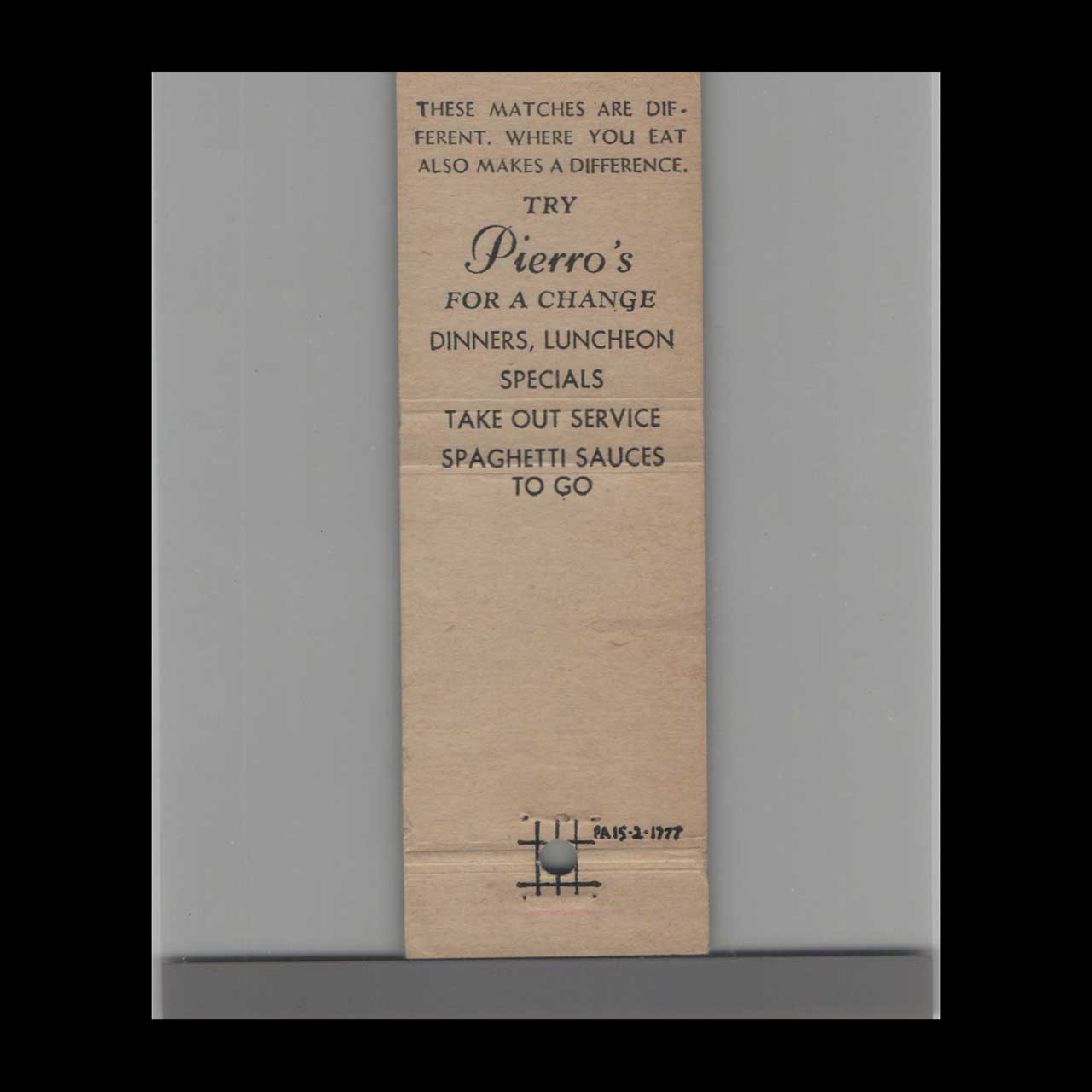 Pierros Italiano Restaurant Matchbook Cover Saugus MA Pierros Italiano Restaurant Matchbook Cover Saugus MA