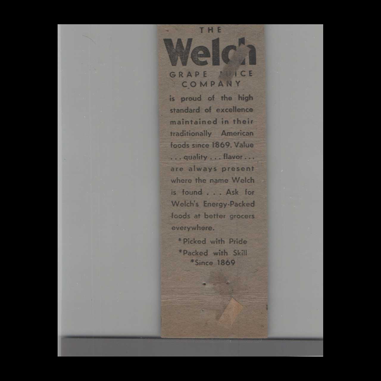 Matchbook Cover Welchs Grape Jelly Matchbook Cover Welchs Grape Jelly