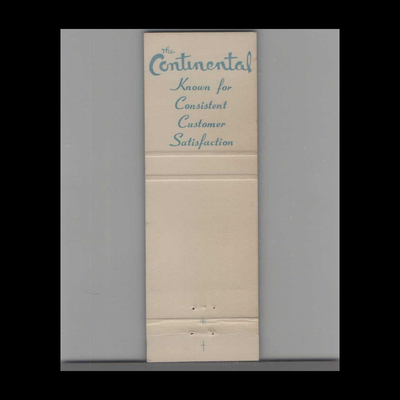 The Continental Restaurant Saugus MA Matchbook Cover The Continental Restaurant Saugus MA Matchbook Cover