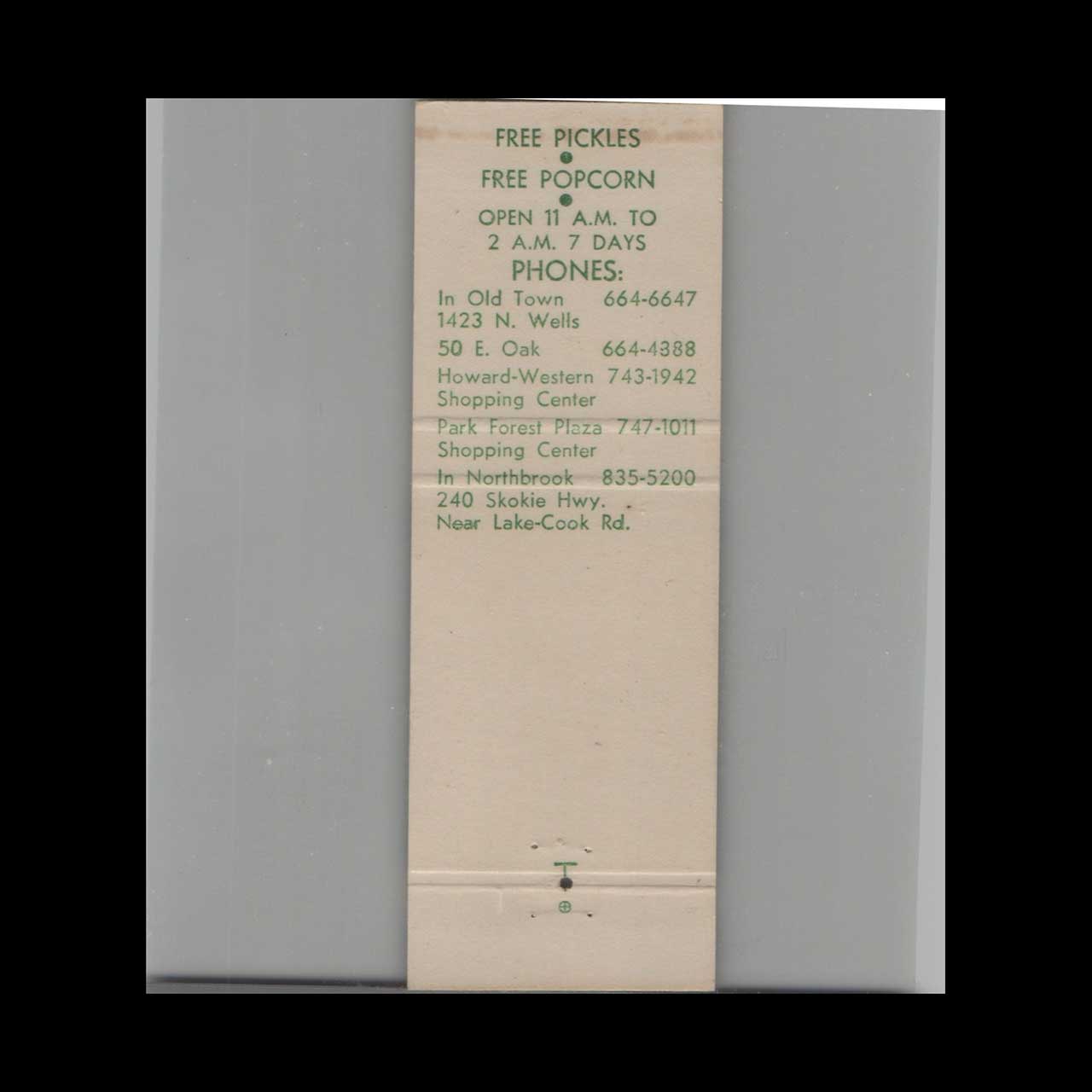 The Pickle Barrel Northbrook Matchbook Cover The Pickle Barrel Northbrook Matchbook Cover