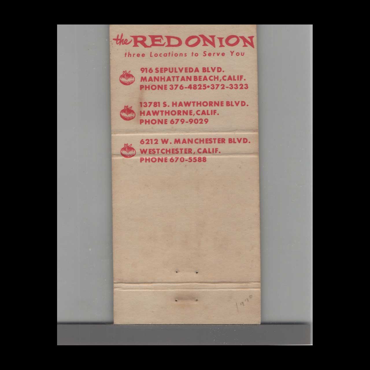 The Red Onion Sonora Style Mexican Food Matchbook Cover The Red Onion Sonora Style Mexican Food Matchbook Cover