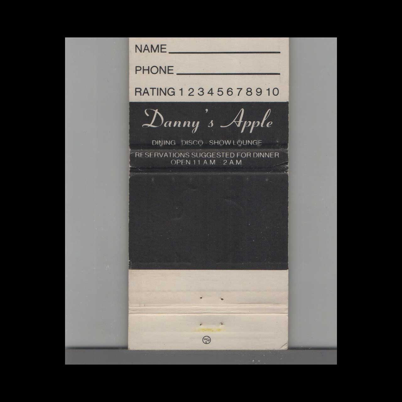 Dannys Apple Dining & Disco Matchbook Cover Encino Dannys Apple Dining & Disco Matchbook Cover Encino