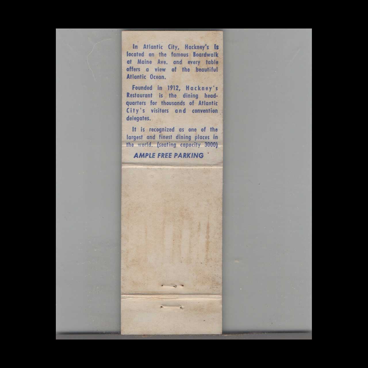 Hackneys Restaurant Atlantic City NJ Matchbook Cover Hackneys Restaurant Atlantic City NJ Matchbook Cover