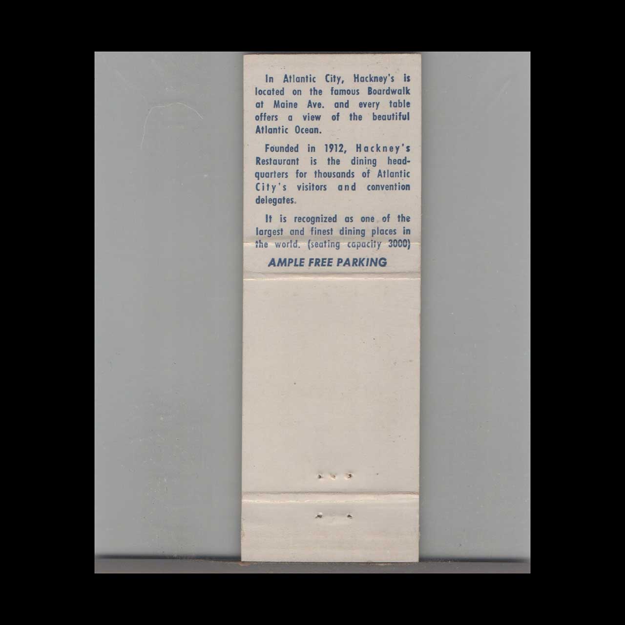 Hackneys Lobster Restaurant Matchbook Cover Atlantic City Hackneys Lobster Restaurant Matchbook Cover Atlantic City