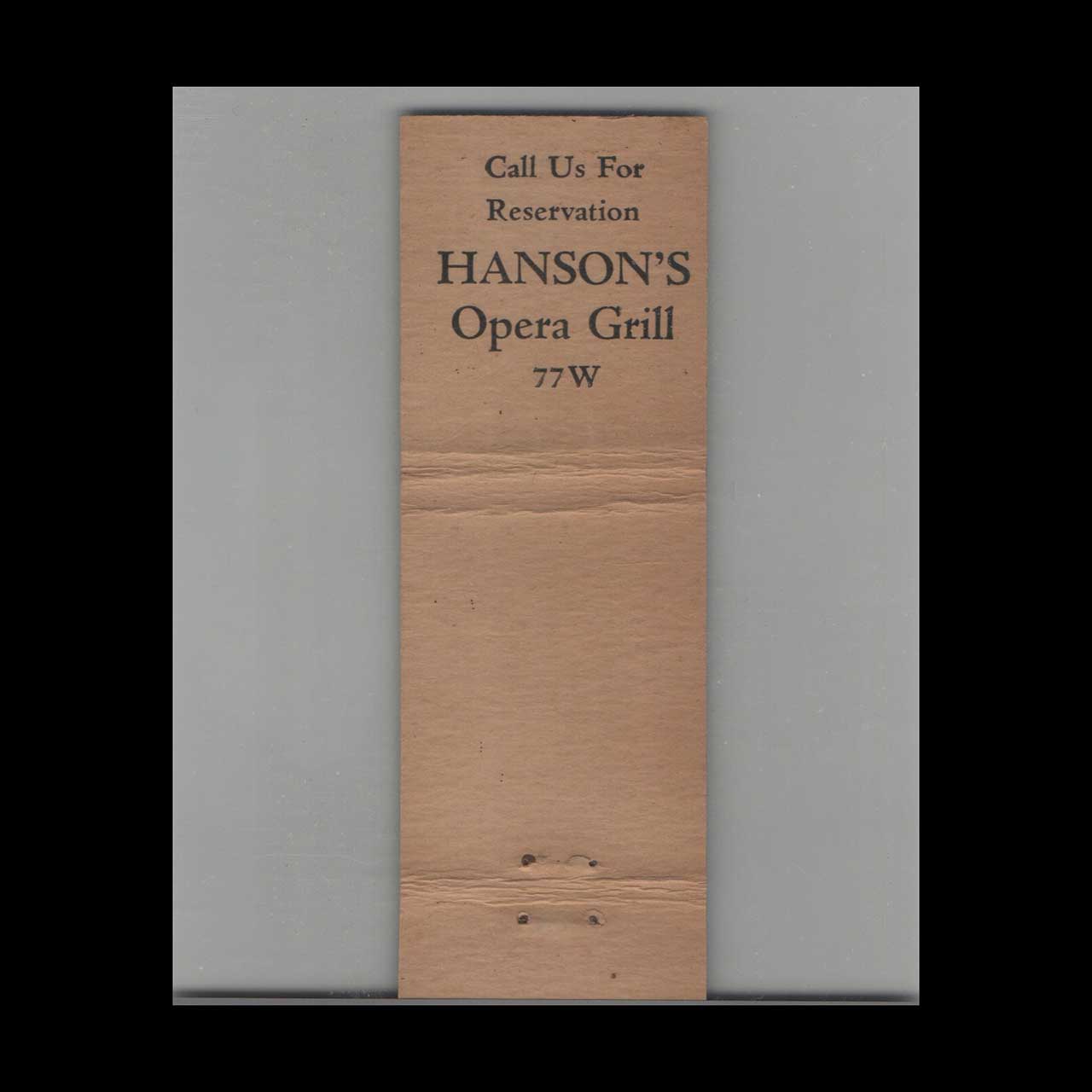 Hansons Opera Grill Matchbook Cover Idaho Springs Hansons Opera Grill Matchbook Cover Idaho Springs