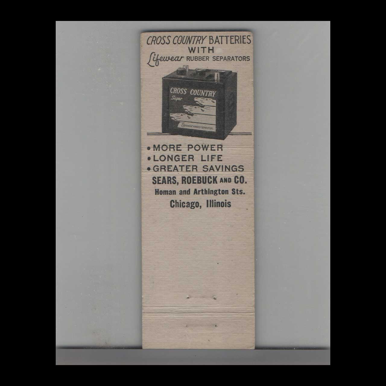 Allstate Tires & Cross Country Motor Oil Matchbook Cover Allstate Tires & Cross Country Motor Oil Matchbook Cover