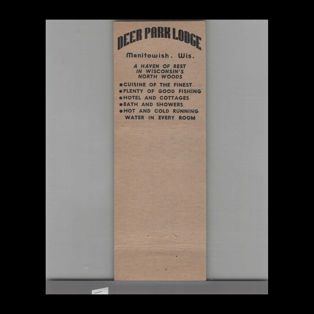 Matchbook Cover Deer Park Lodge Manitowish WI Matchbook Cover Deer Park Lodge Manitowish WI