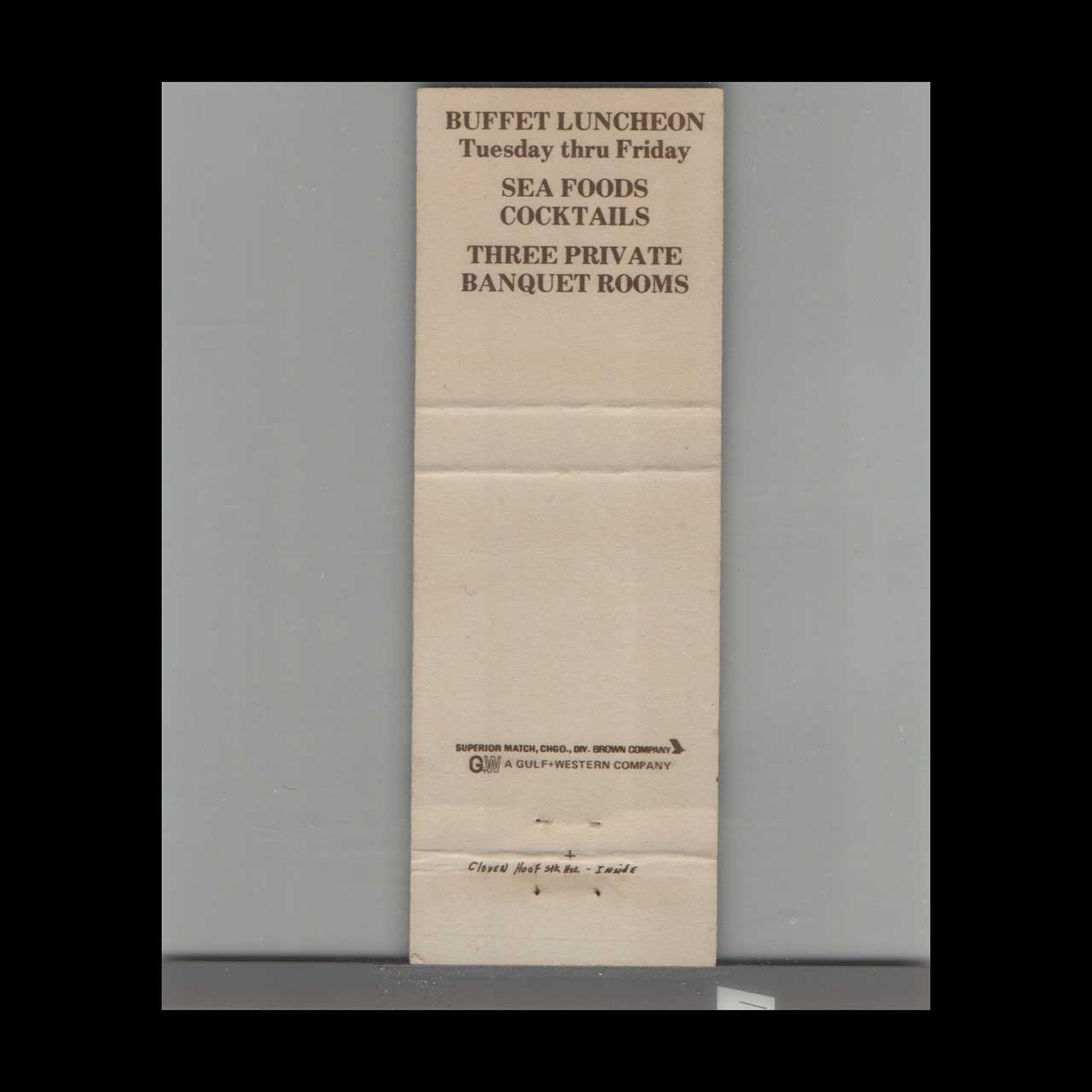 Cloven Hoof Steak House Marengo Matchbook Cover Cloven Hoof Steak House Marengo Matchbook Cover