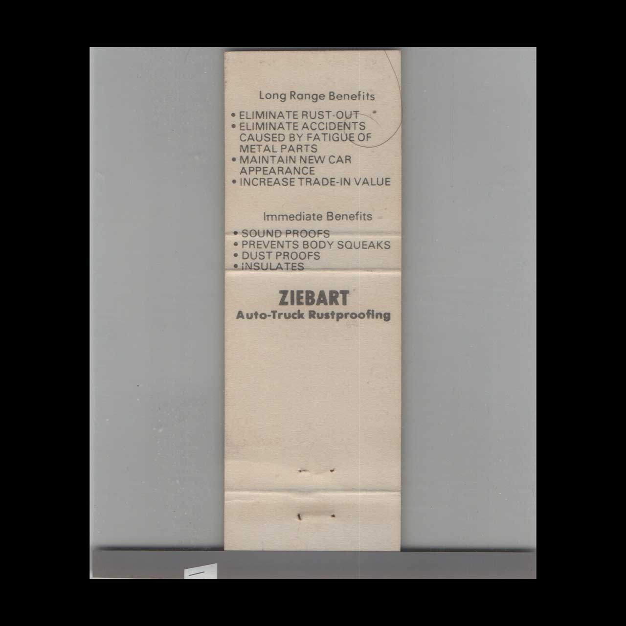 Matchbook Cover Ziebart Its Us Or Rust East Hampden ME Matchbook Cover Ziebart Its Us Or Rust East Hampden ME