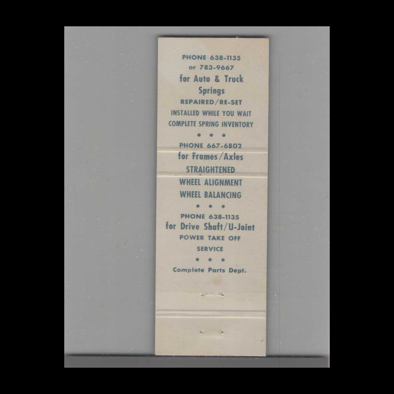 Martin & Boyd Under Carriage Specialist Matchbook Cover Martin & Boyd Under Carriage Specialist Matchbook Cover