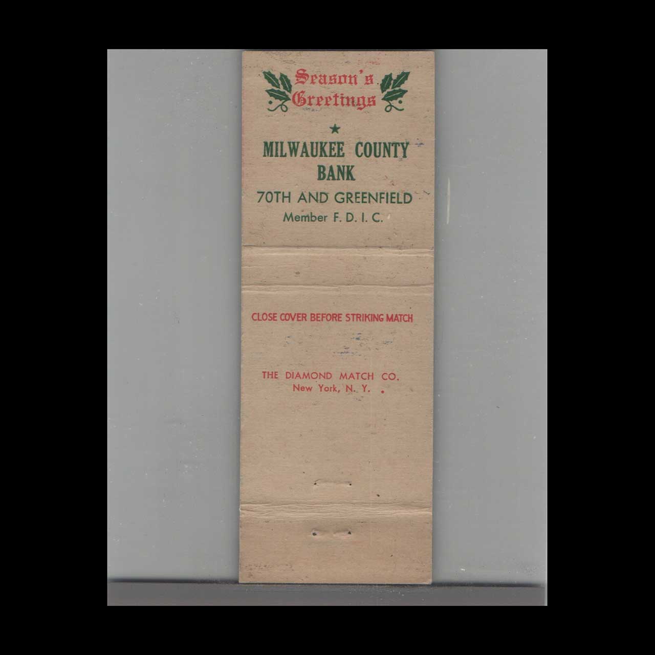 Matchbook Cover Milwaukee County Bank Milwaukee WI Matchbook Cover Milwaukee County Bank Milwaukee WI