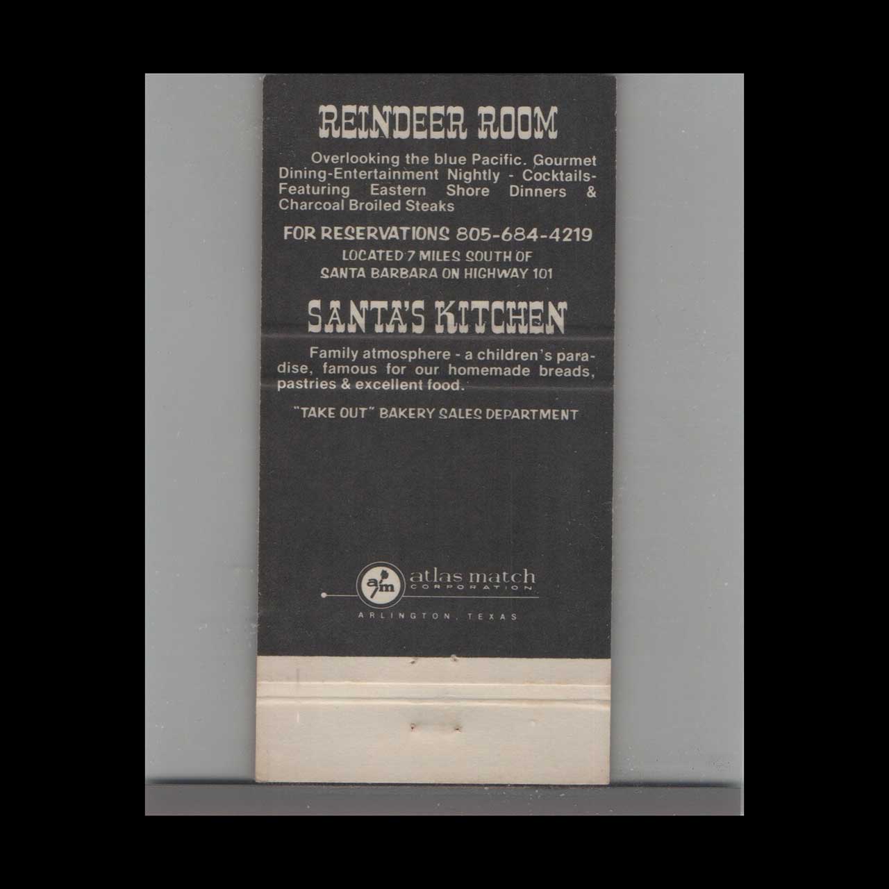 Matchbook Cover Santas Kitchen Santa Barbara CA Matchbook Cover Santas Kitchen Santa Barbara CA