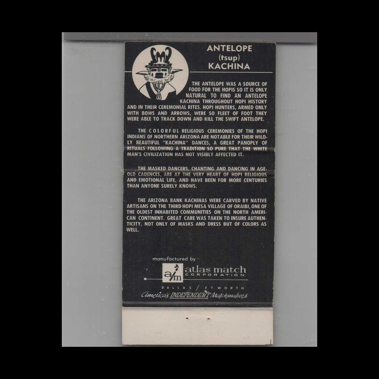 Matchbook Cover The Arizona Bank The Antelope Kachina Matchbook Cover The Arizona Bank The Antelope Kachina
