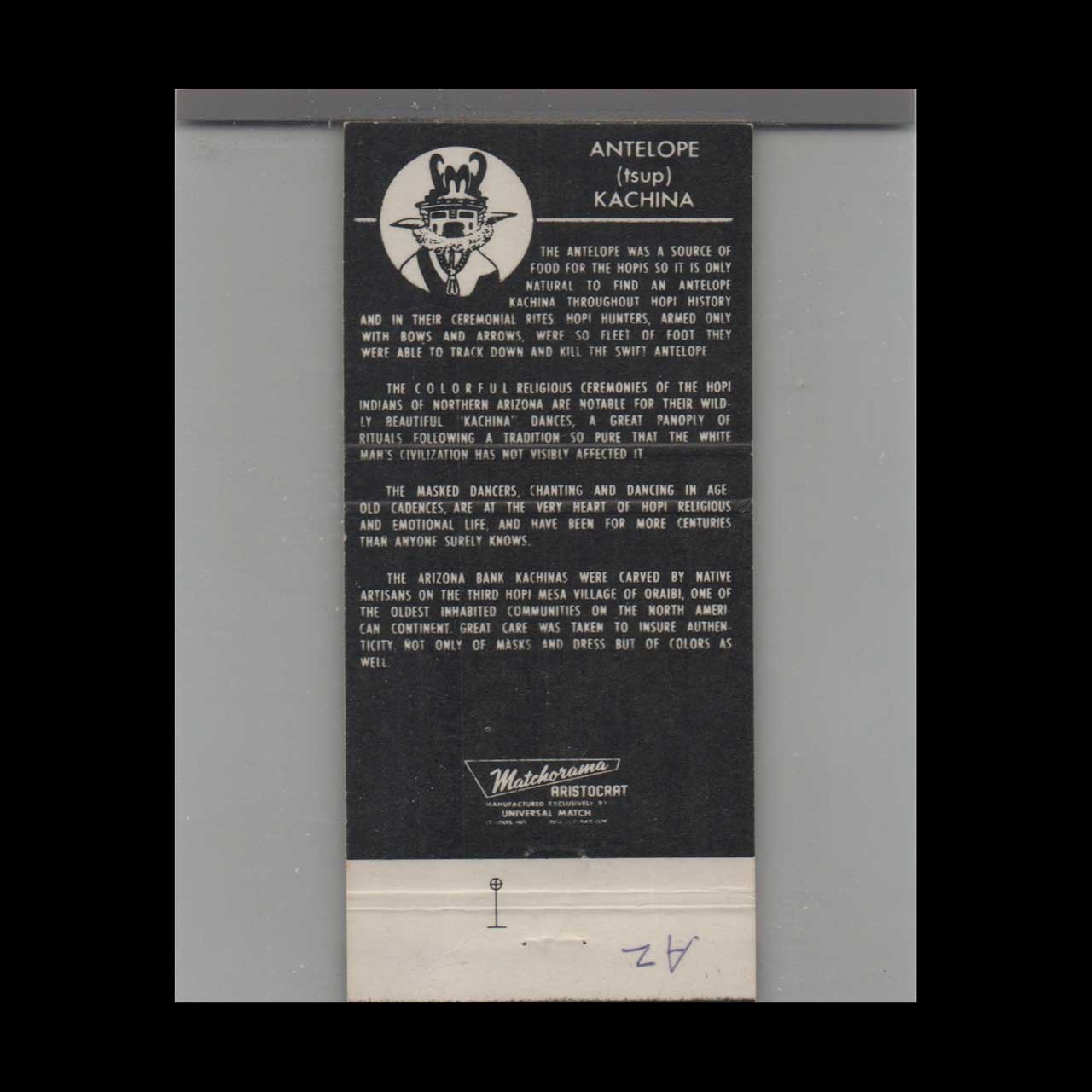 Matchbook Cover The Arizona Bank The Antelope Kachina Matchbook Cover The Arizona Bank The Antelope Kachina