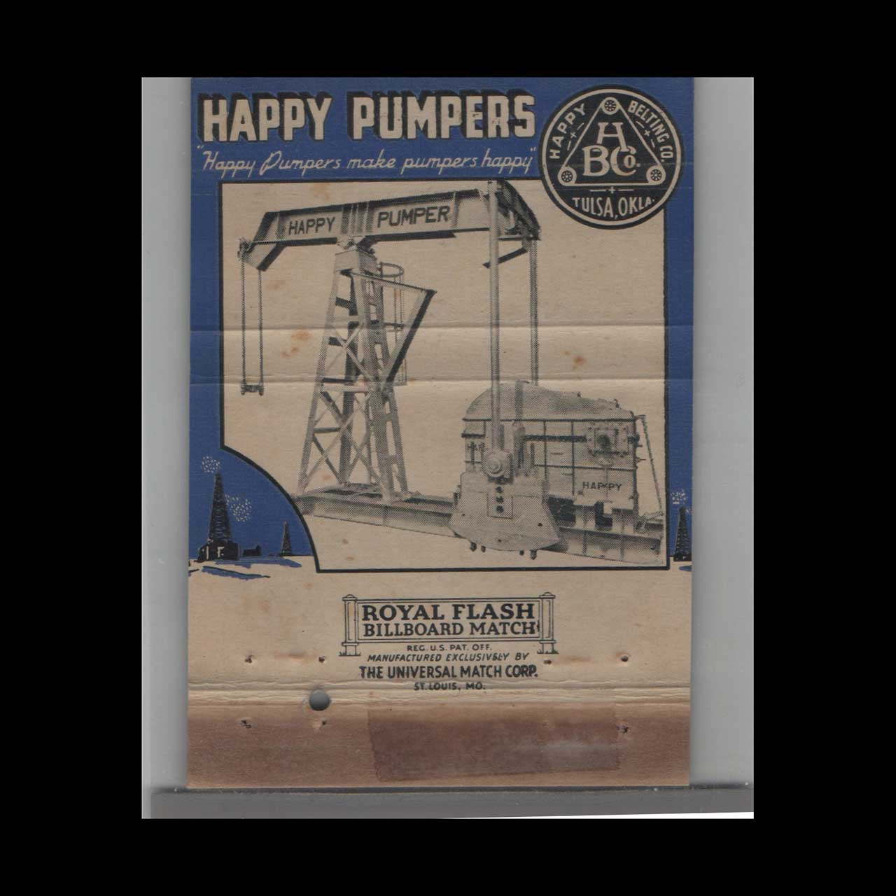 Happy Belting Co Tulsa Oil Fields Matchbook Cover Happy Belting Co Tulsa Oil Fields Matchbook Cover