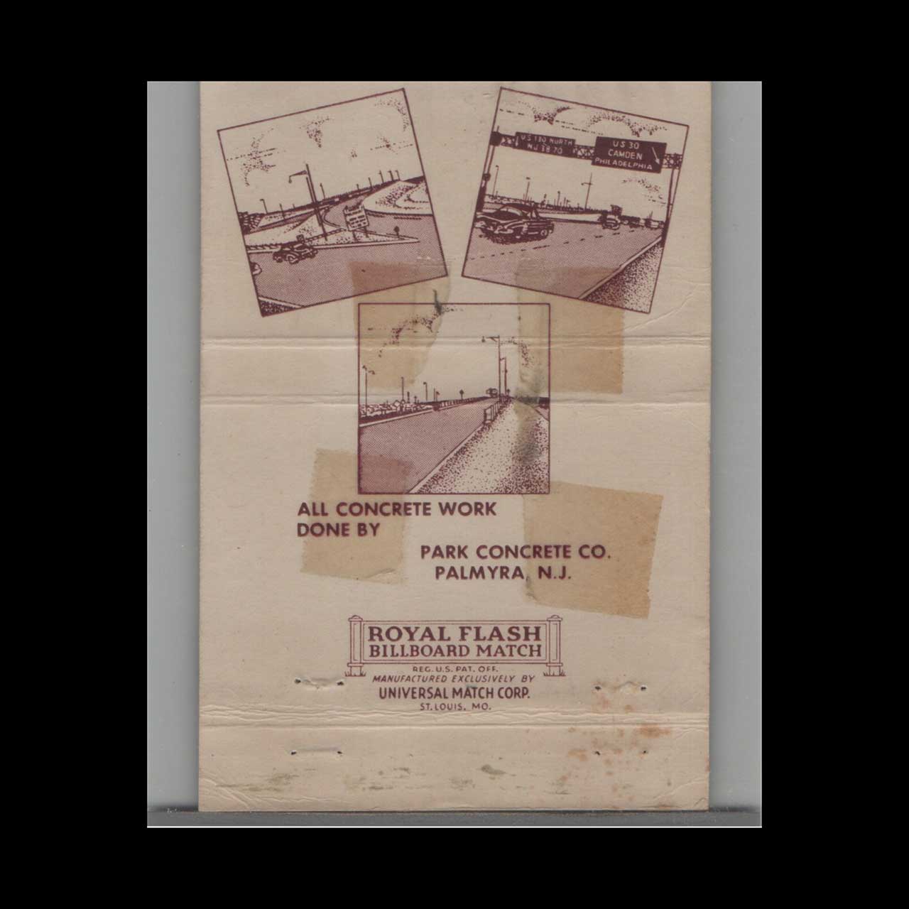 Matchbook Cover Park Concrete Company Palmyra NJ Matchbook Cover Park Concrete Company Palmyra NJ