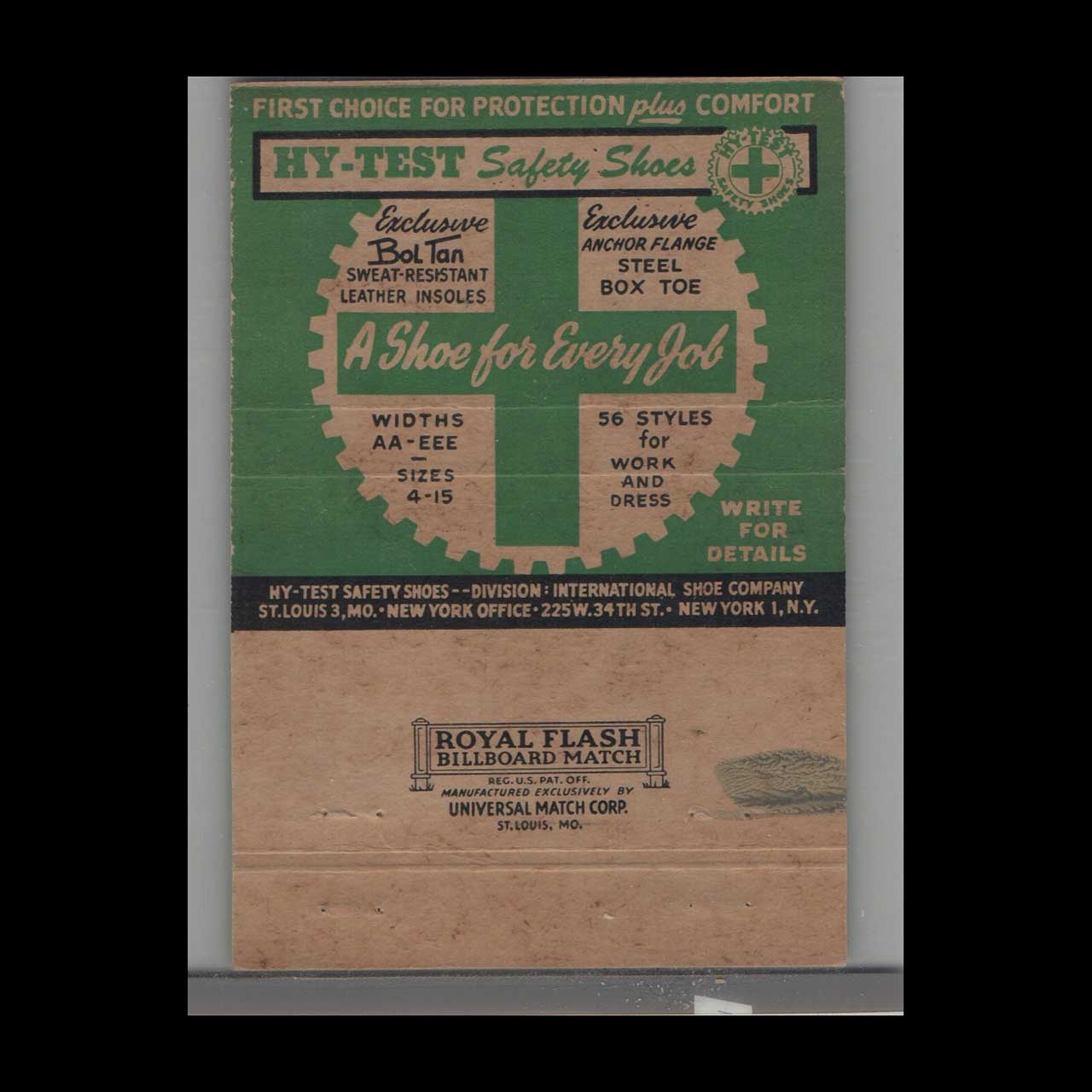 Hy Test Anchor Flange Safety Shoes Matchbook Cover Hy Test Anchor Flange Safety Shoes Matchbook Cover