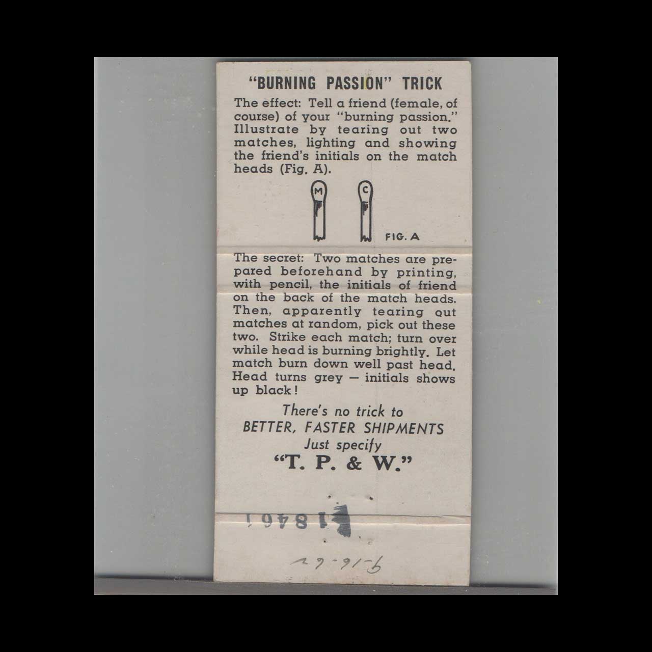 Toledo Peoria & Western Railroad Matchbook Cover Toledo Peoria & Western Railroad Matchbook Cover