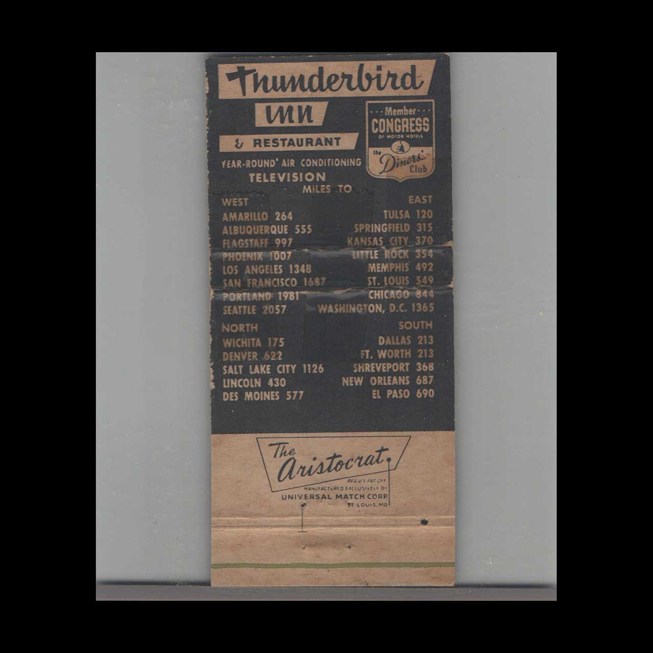 Thunderbird Inn Matchbook Cover Route 66 Oklahoma City Thunderbird Inn Matchbook Cover Route 66 Oklahoma City