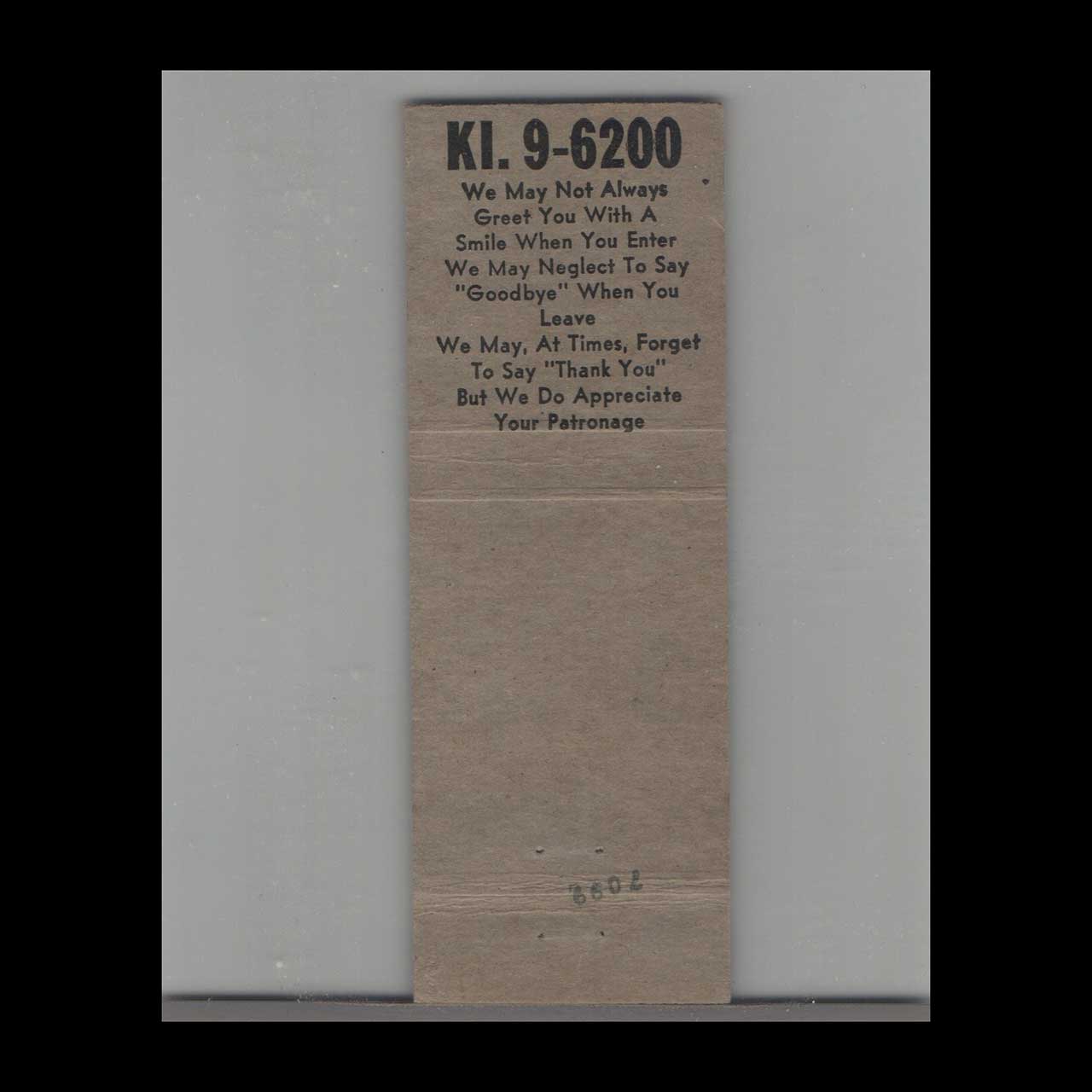 Matchbook Cover Diamond Cab Alexandria VA Matchbook Cover Diamond Cab Alexandria VA