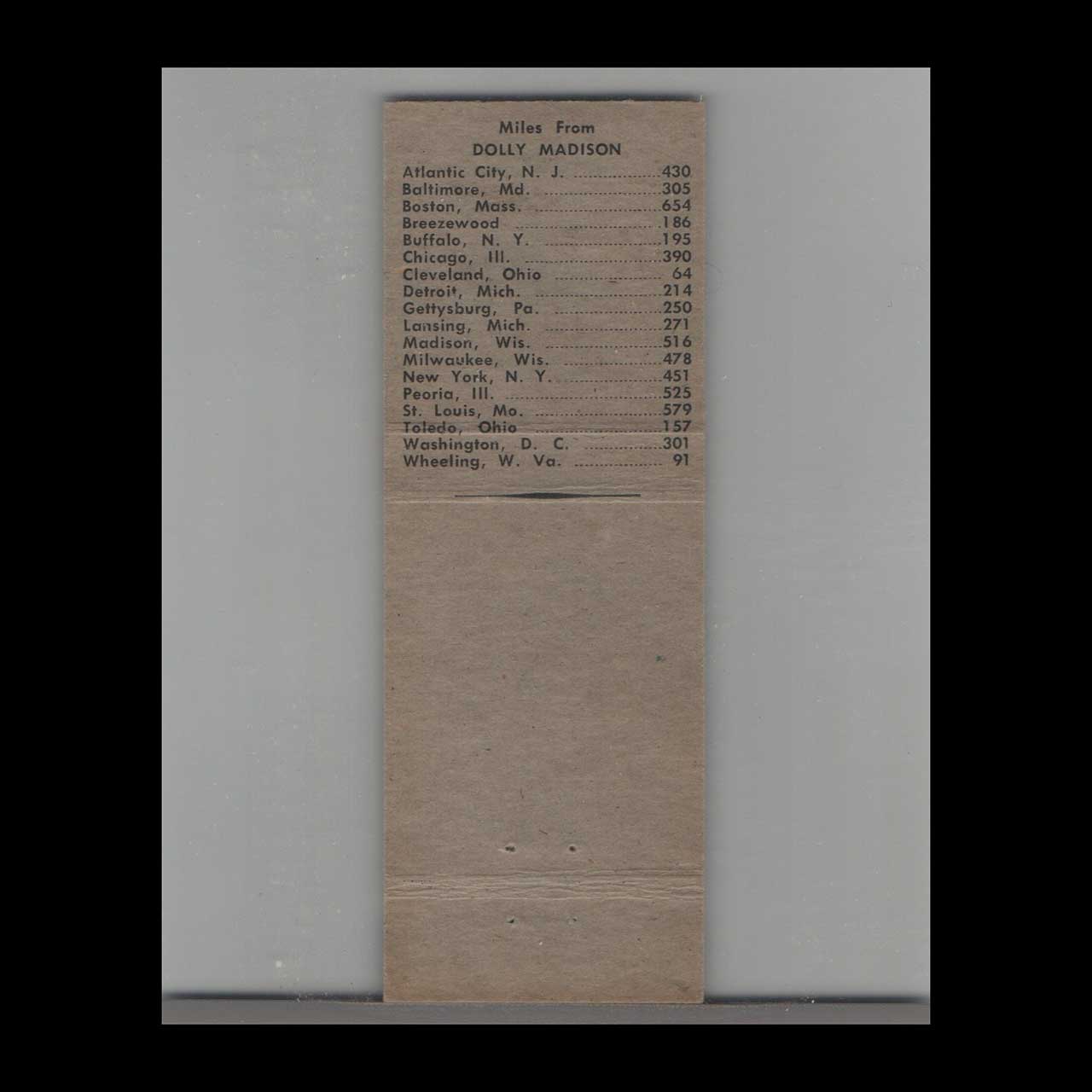 Matchbook Cover Dolly Madison Motel North Jackson OH Matchbook Cover Dolly Madison Motel North Jackson OH