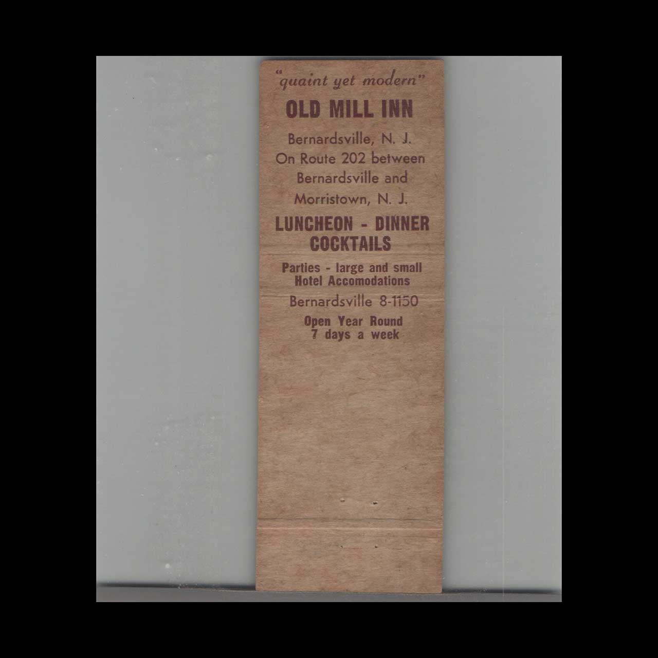 Old Mill Inn Bernardsville NJ Matchbook Cover Old Mill Inn Bernardsville NJ Matchbook Cover
