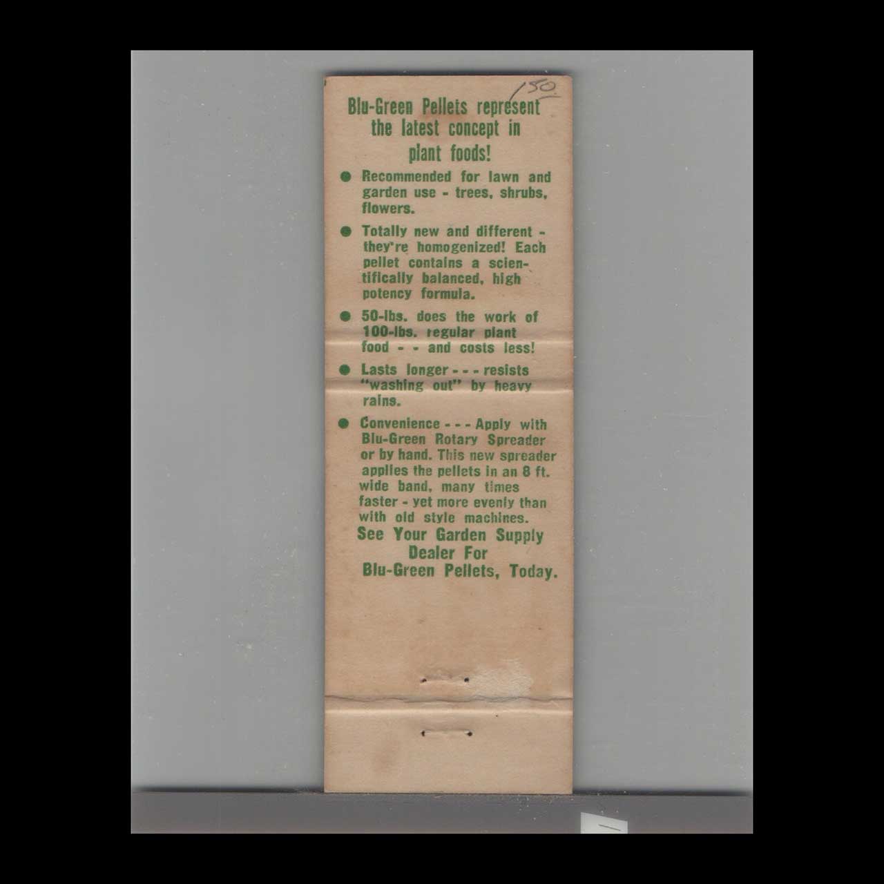 Matchbook Cover Miami FL Blu Green Pellets Landscaping Matchbook Cover Miami FL Blu Green Pellets Landscaping