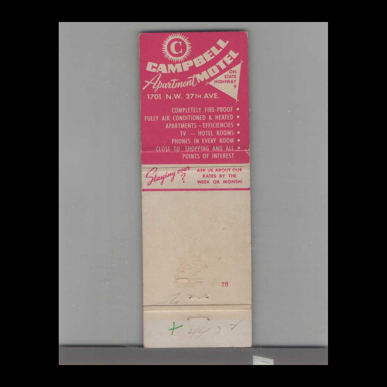 Matchbook Cover Miami FL Campbell Apartment Motel Matchbook Cover Miami FL Campbell Apartment Motel