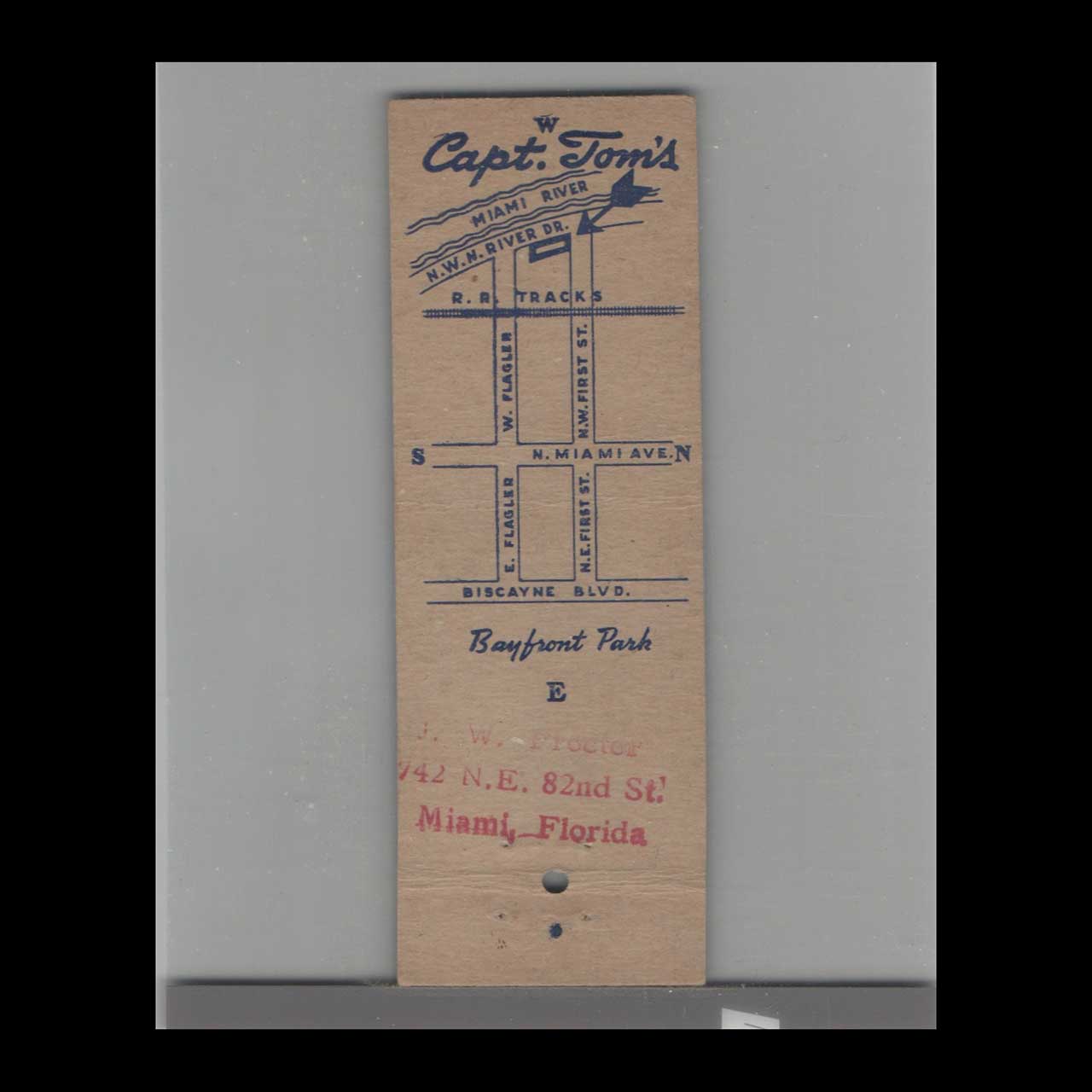Capt Toms Matchbook Cover Miami FL Seafood Restaurant Capt Toms Matchbook Cover Miami FL Seafood Restaurant