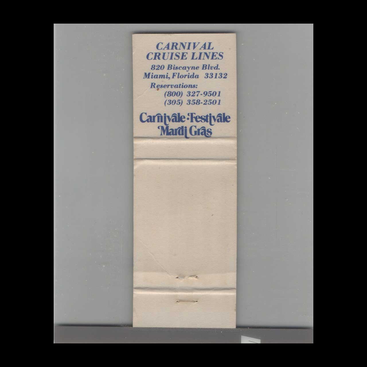 Matchbook Cover Miami FL Carnival Cruise Lines Fun Ships Matchbook Cover Miami FL Carnival Cruise Lines Fun Ships
