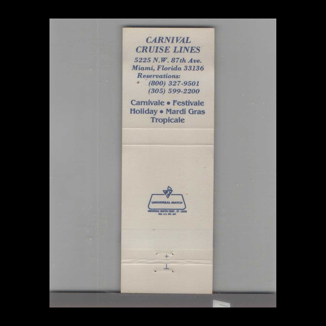 Matchbook Cover Miami FL The Fun Ships Carnival Cruise Lines Matchbook Cover Miami FL The Fun Ships Carnival Cruise Lines