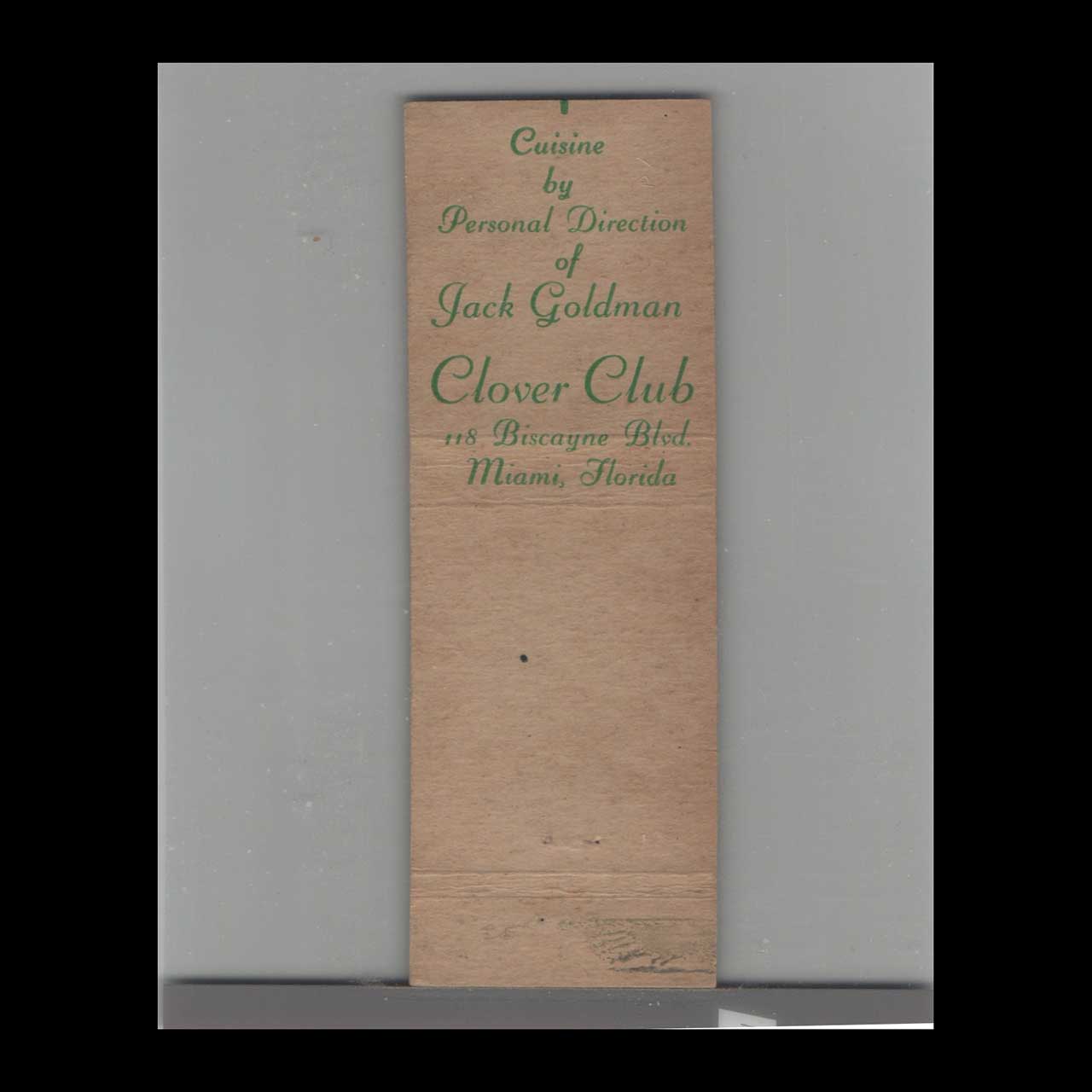 Matchbook Cover Miami FL Clover Club Matchbook Cover Miami FL Clover Club