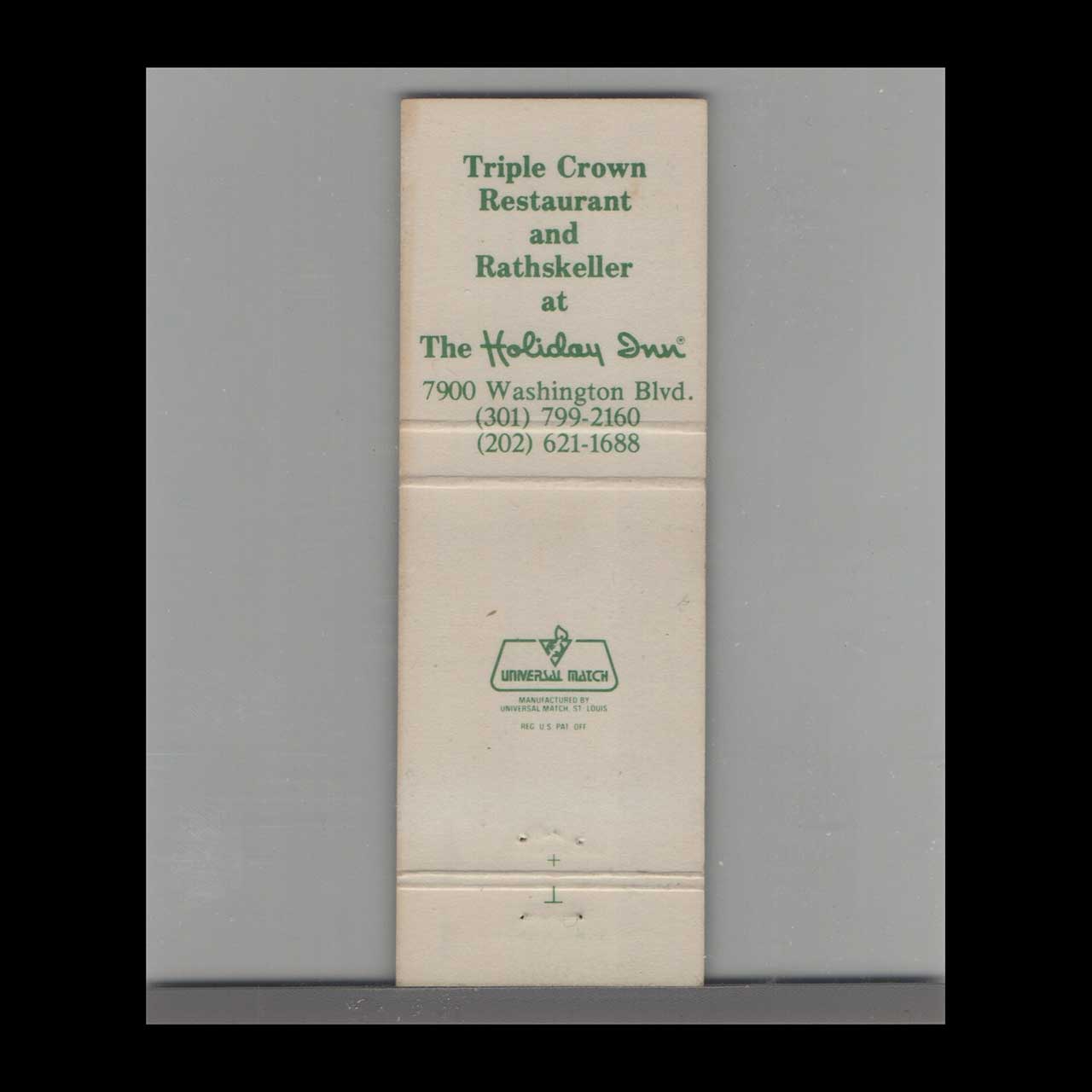 Triple Crown Rathskeller Jessup MD Matchbook Cover Triple Crown Rathskeller Jessup MD Matchbook Cover