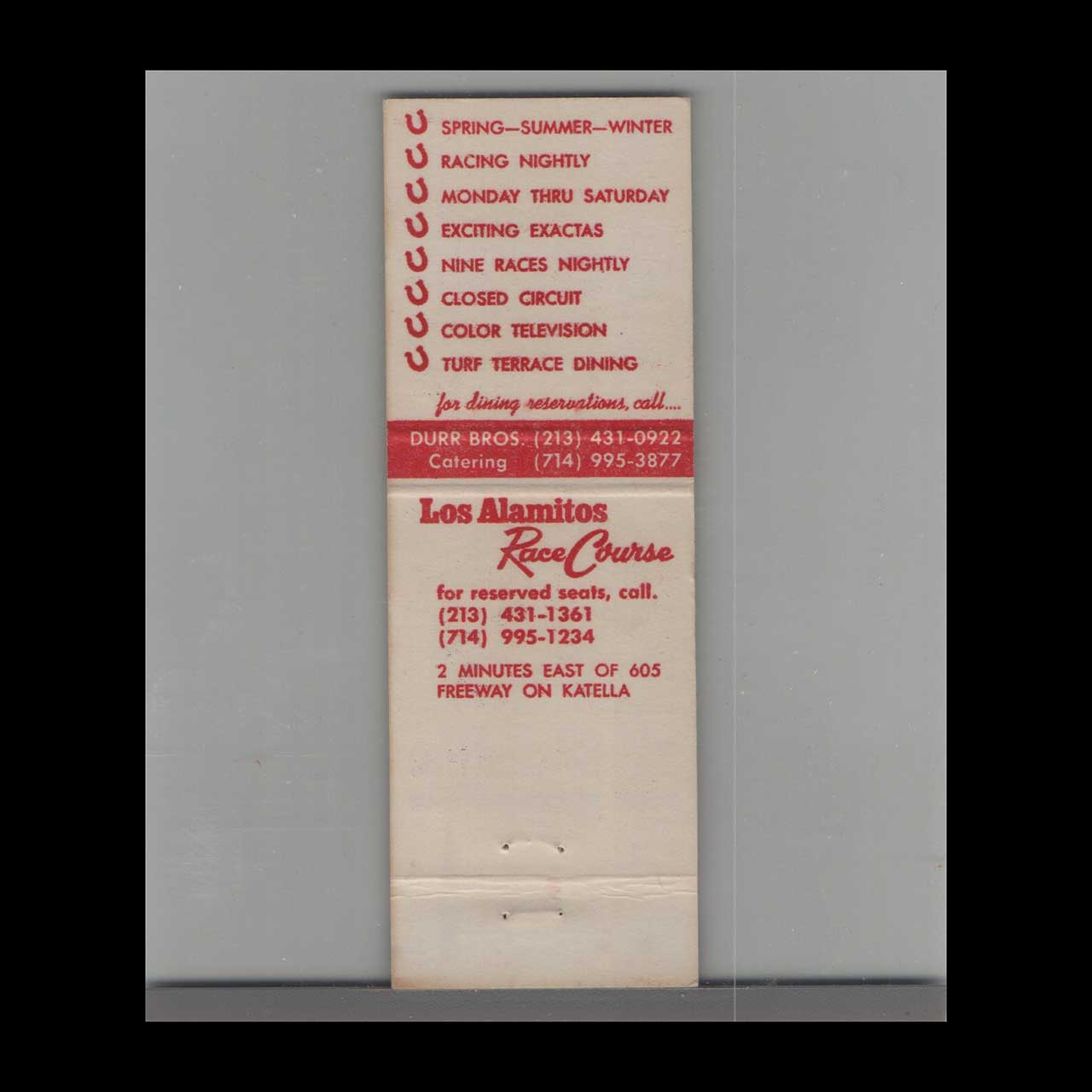 Los Alamitos CA Night Racing Matchbook Cover Los Alamitos CA Night Racing Matchbook Cover
