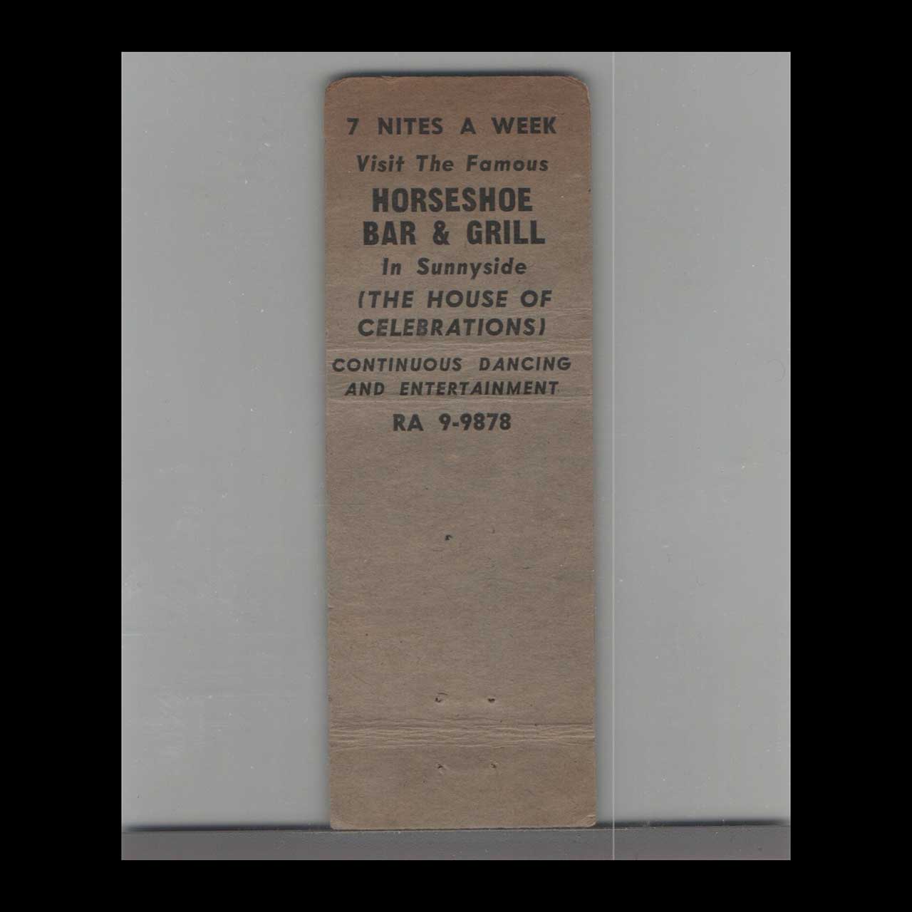 Matchbook Cover Sunnyside Horseshoe Sunnyside Long Island NY Matchbook Cover Sunnyside Horseshoe Sunnyside Long Island NY