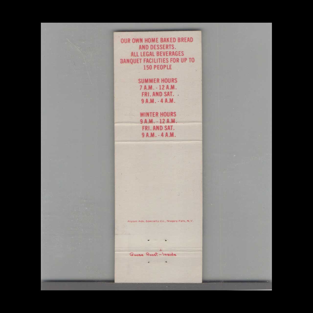 Gooses Roost Pine Matchbook Cover Porter Lunches Gooses Roost Pine Matchbook Cover Porter Lunches