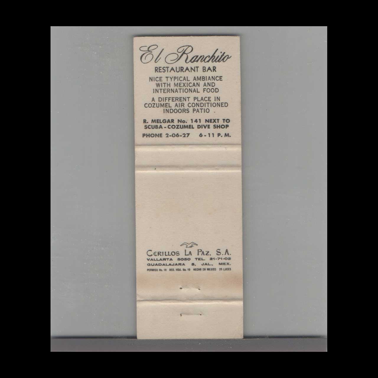 El Ranchito Cozumel Matchbook Cover Mexico El Ranchito Cozumel Matchbook Cover Mexico