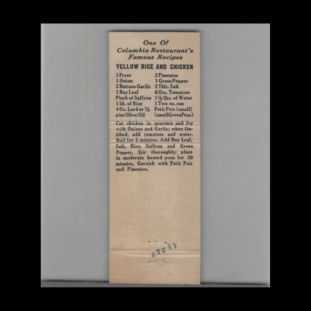 Matchbook Cover Columbia Gem of Spanish Restaurants Tampa FL Matchbook Cover Columbia Gem of Spanish Restaurants Tampa FL
