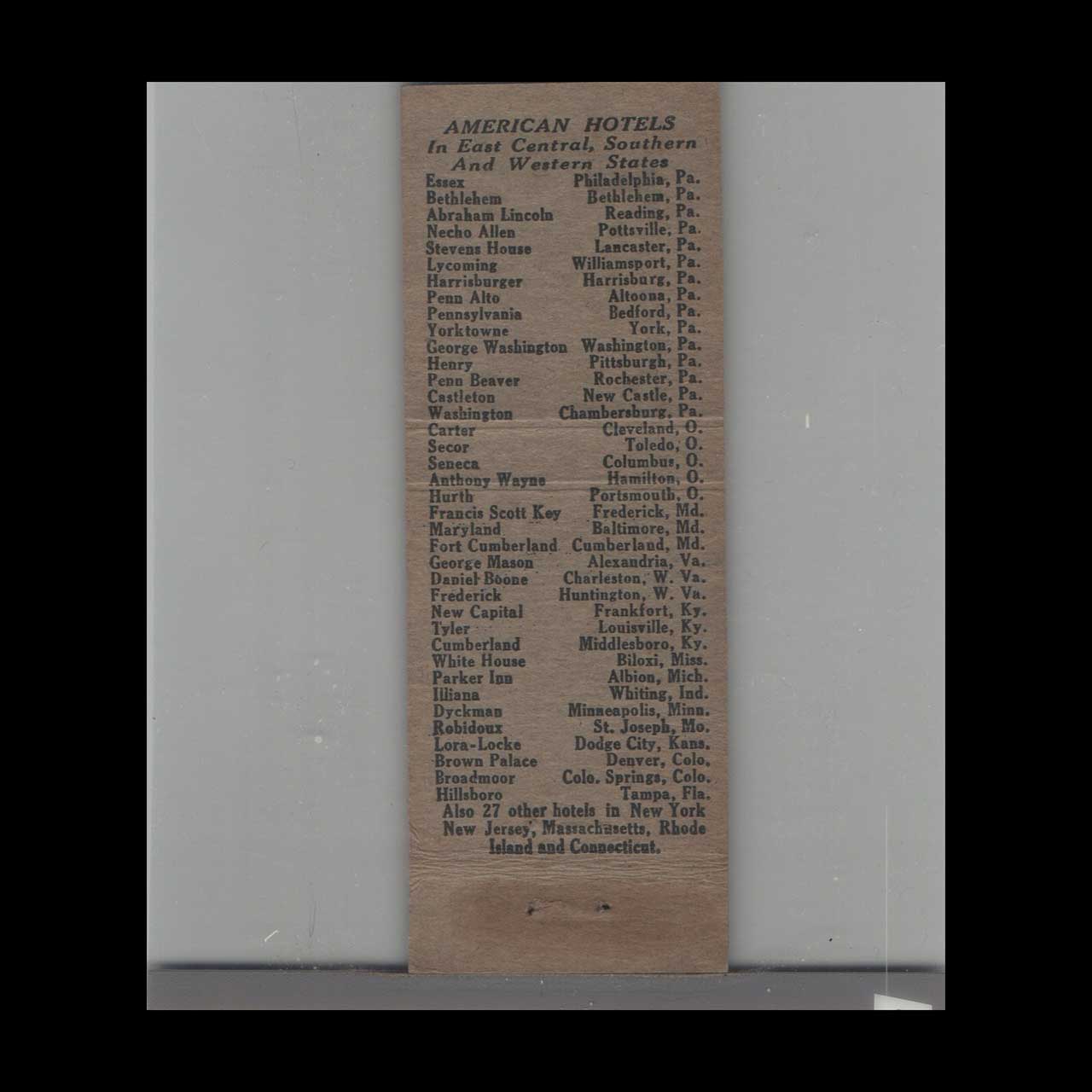 Matchbook Cover Hotel Hillsboro in Tampa FL #4 Matchbook Cover Hotel Hillsboro in Tampa FL #4