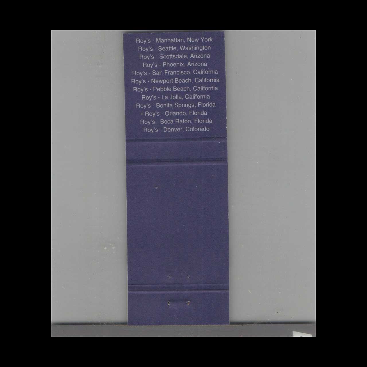 Matchbook Cover Roys Restaurant Tampa FL Matchbook Cover Roys Restaurant Tampa FL