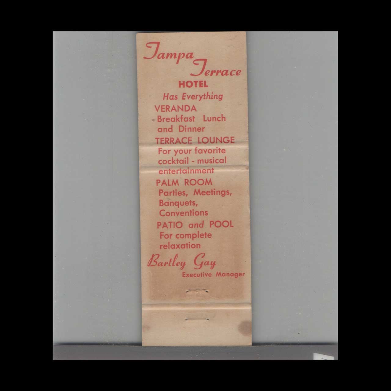 Matchbook Cover the Tampa Terrace Hotel in Tampa FL Matchbook Cover the Tampa Terrace Hotel in Tampa FL