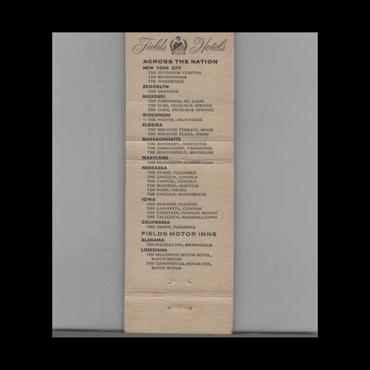 Matchbook Cover Hotel Governor Clinton New York NY #4 Matchbook Cover Hotel Governor Clinton New York NY #4